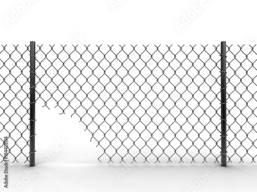 Chainlink fence with hole. Image with clipping path