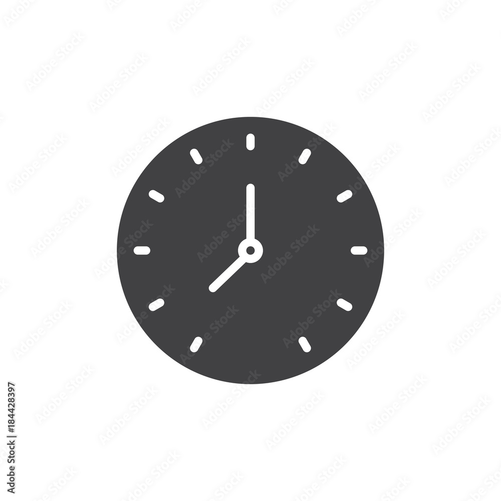 Circular wall clock icon vector, filled flat sign, solid pictogram isolated on white. Office watch symbol, logo illustration. Circular wall clock icon vector, filled flat sign, solid pictogram isolated on white. Office watch symbol, logo illustration.