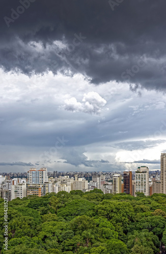 Dark clouds over the city sky Sao Paulo announcing the approaching rain in the region of Paulista avenue