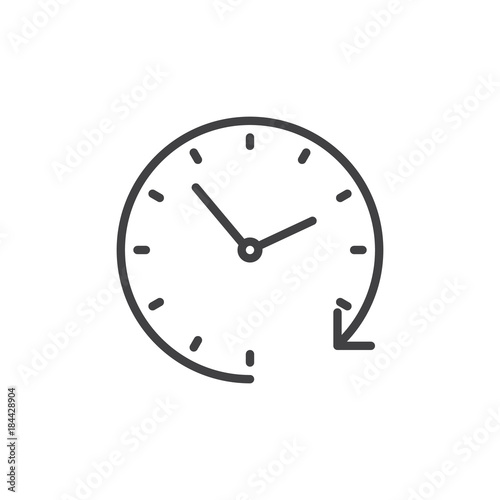 Passage time line icon, outline vector sign, linear style pictogram isolated on white. Clockwise clock symbol, logo illustration. Editable stroke
