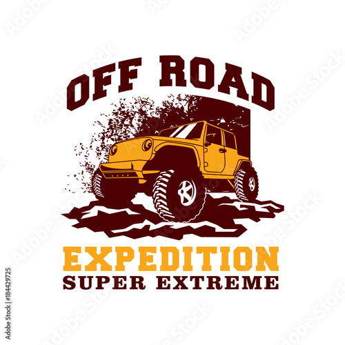 Colored  Off Road Car 4x4 Vehicle Logo Badge Template with Old Style Retro Vintage. 