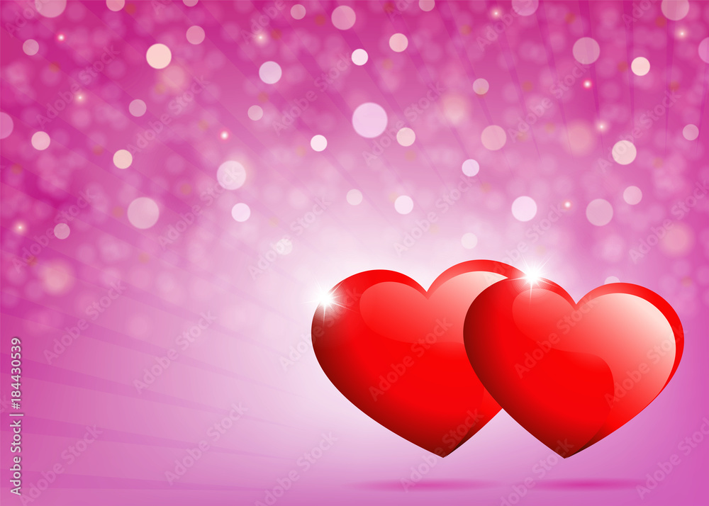 pink background with two red hearts