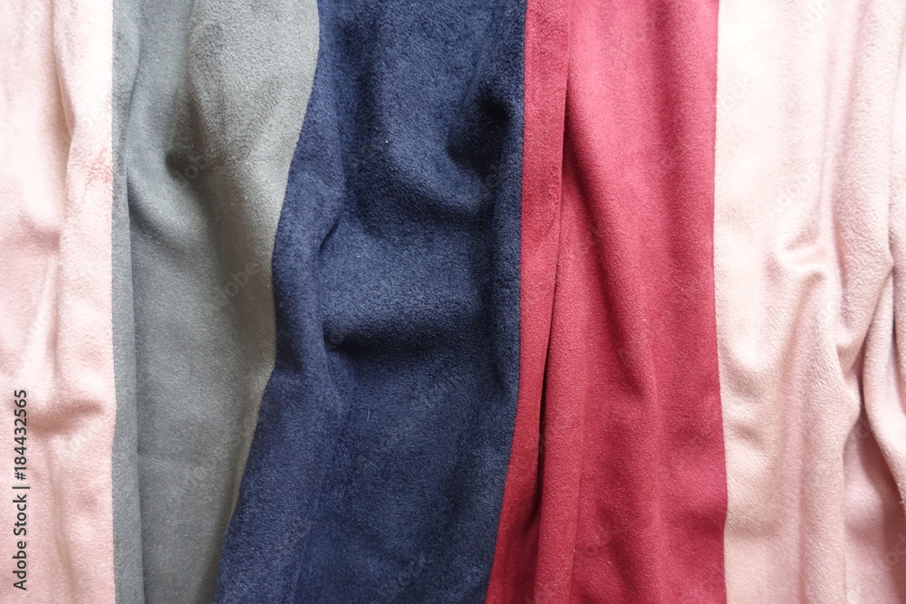 Rumpled artificial suede in red, pink, blue, grey Rumpled artificial suede in red, pink, blue, grey