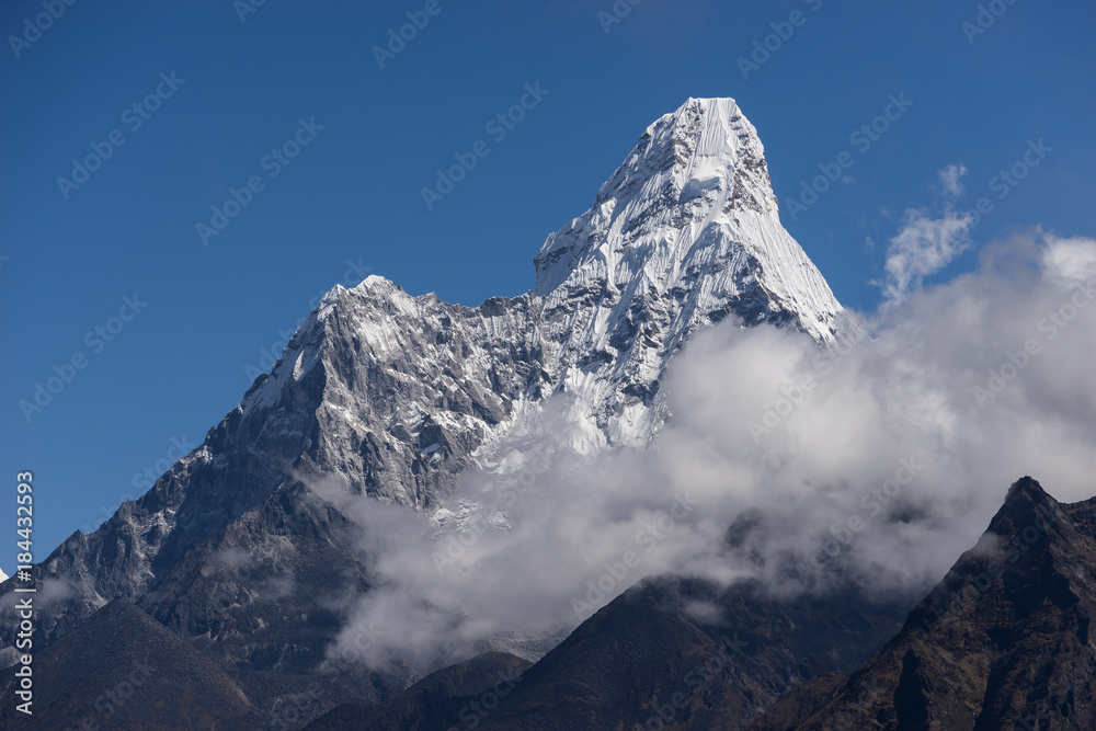 Ama Dablam mountain peak from Namche Bazaar view point, Everest region, Nepal