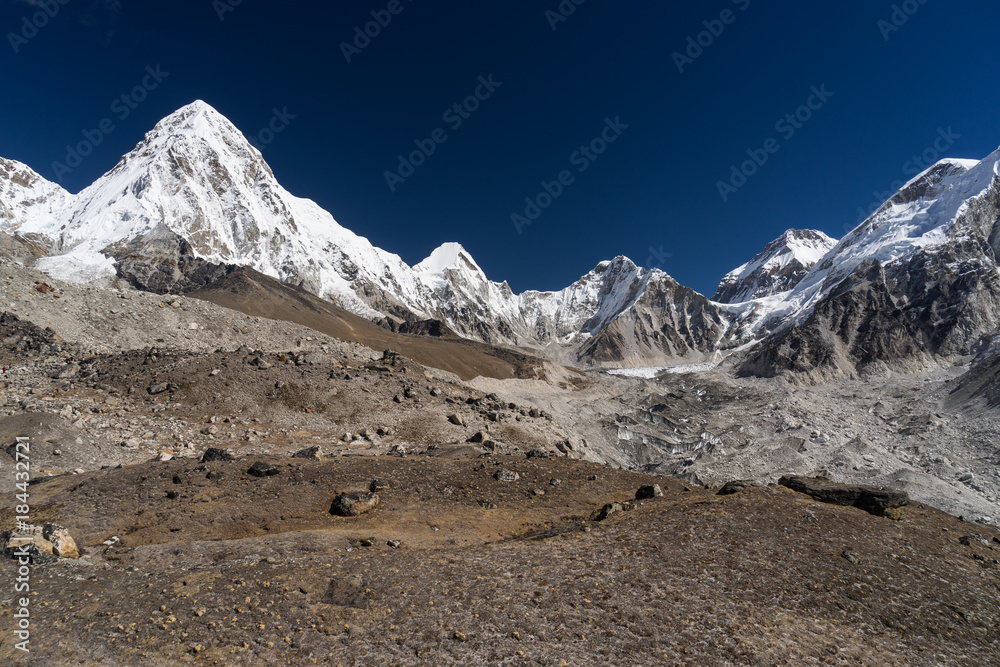Pumori mountain peak and Himalaya mountains range, Everest region, Nepal