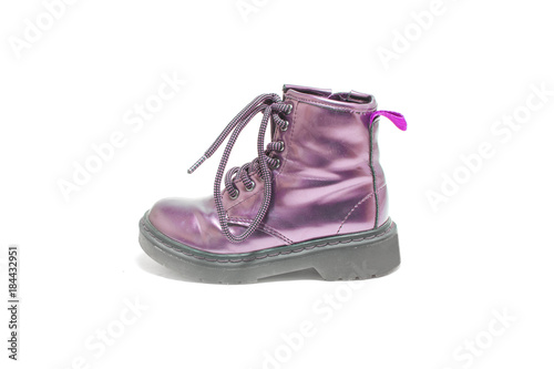 Purple children shoes for winter isolated on white background