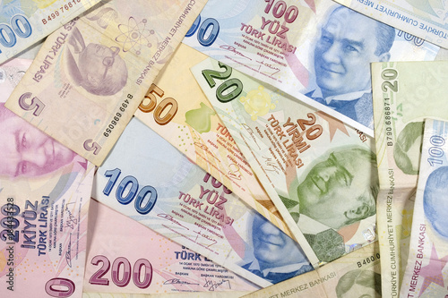 Republic of Turkey Turkish Lira banknotes background photo