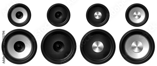 black and white different Speakers on a white background