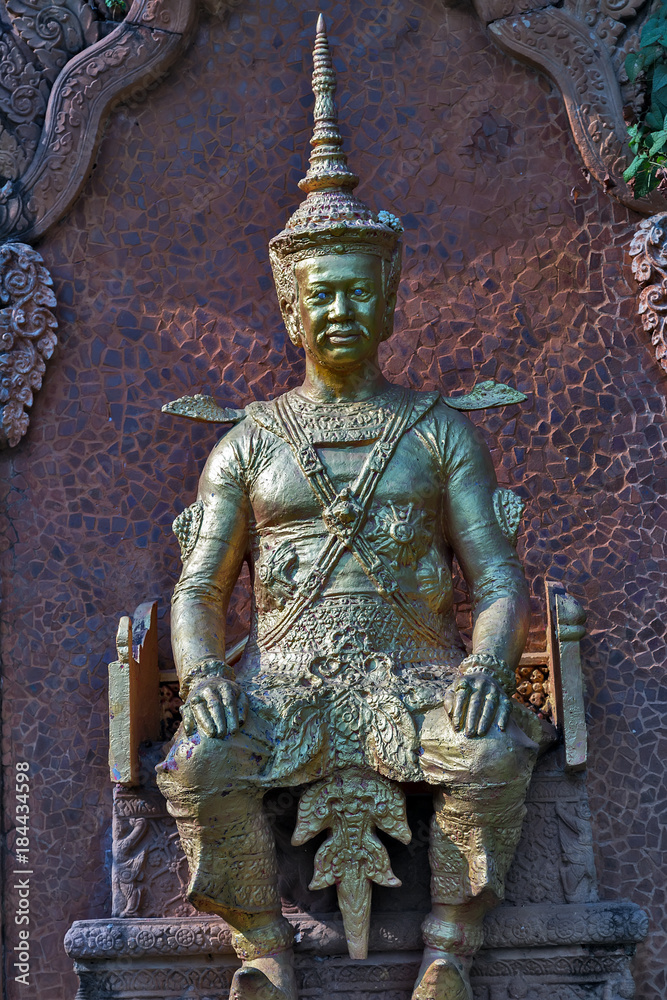 Statue of King Ponhea Yat behind of Wat Phnom temple in Phnom Penh, Cambodia.