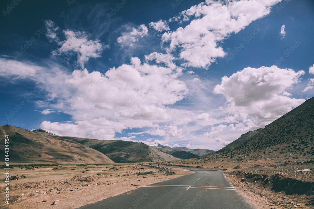 empty asphalt mountain road in Indian Himalayas, Ladakh region