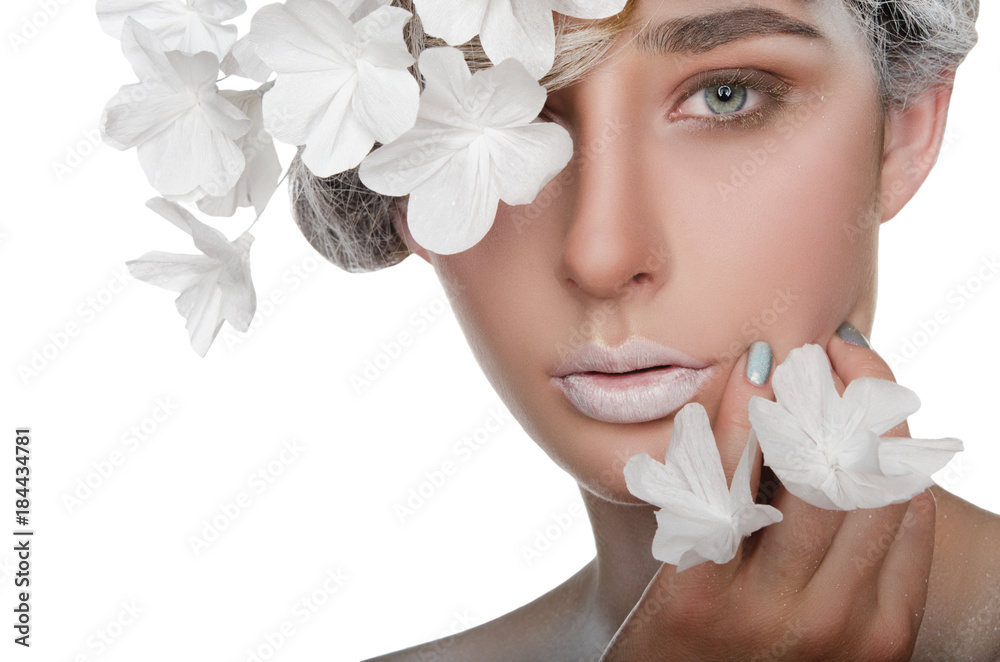 Fototapeta premium portrait of a beautiful woman with a snow make-up