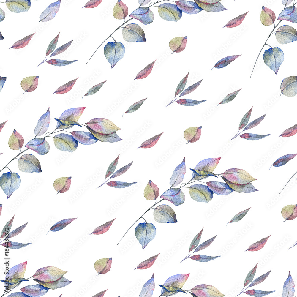 Watercolor seamless pattern with eucalyptus