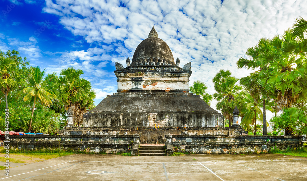 Beautiful view of stupa in Wat Visounnarath. Laos. Panorama