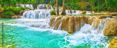 Tat Sae Waterfalls. Beautiful landscape  Laos. Panorama