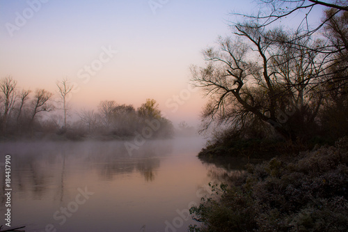 Frozen morning at Morava river in winter, Slovakia, Europe