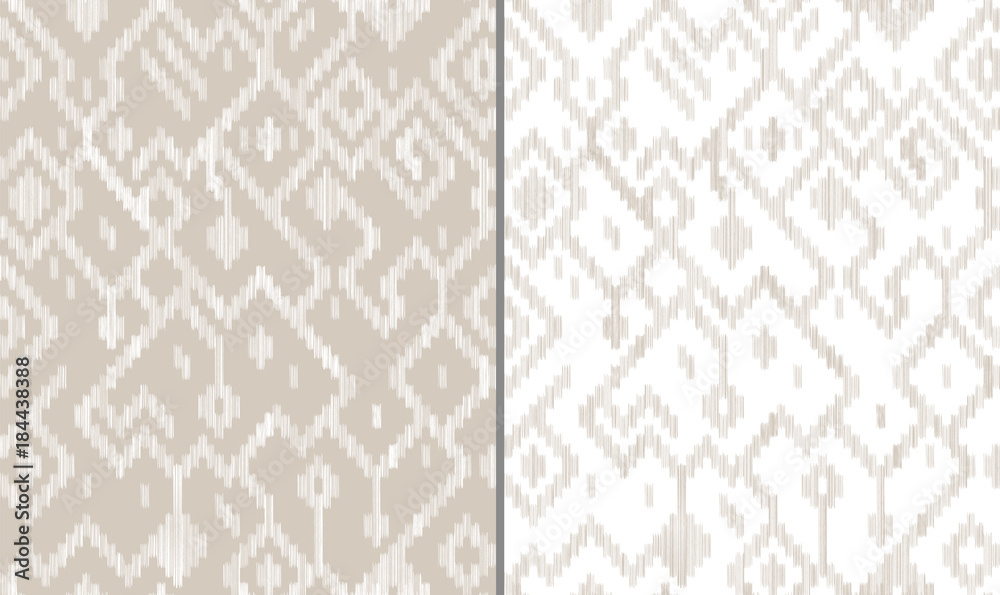 Ethnic abstract geometric ikat worn out pattern in grey and white, vector