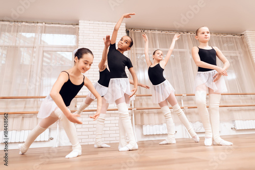 Young ballerinas rehearsing in the ballet class.