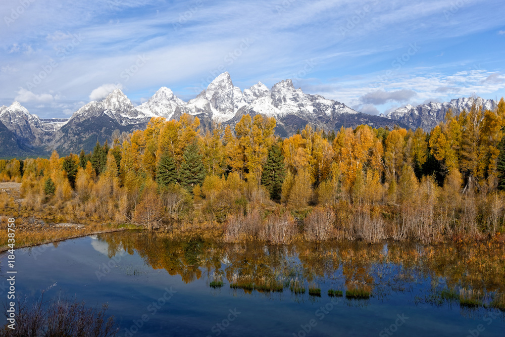 Jagged Grand Teton Mountain Range in Autumn