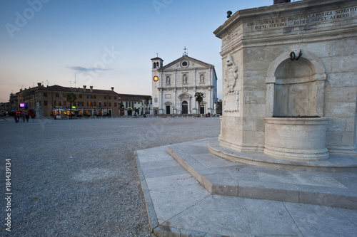 The cathedral of Palmanova in the main square. The historic city is a national monument and from 2017 is unesco humanity heritage. Friuli Region, Italy. photo