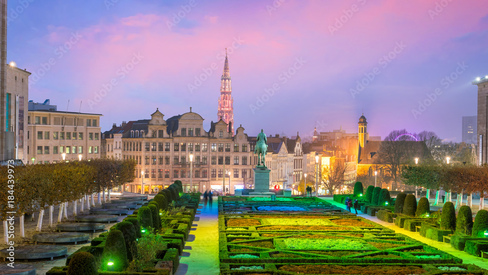 Brussels cityscape from Monts des Arts at twilight