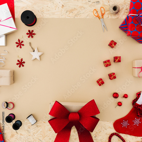 Christmas accessories on table
