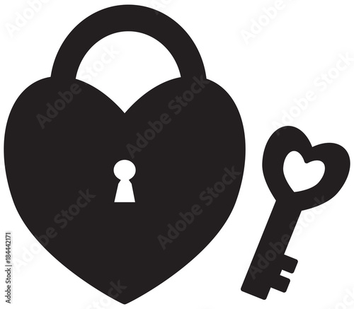 Heart shape lock or padlock with key for Valentine or Valentines Day. Concept for love, passion, valentine, Valentines day isolated on white background.