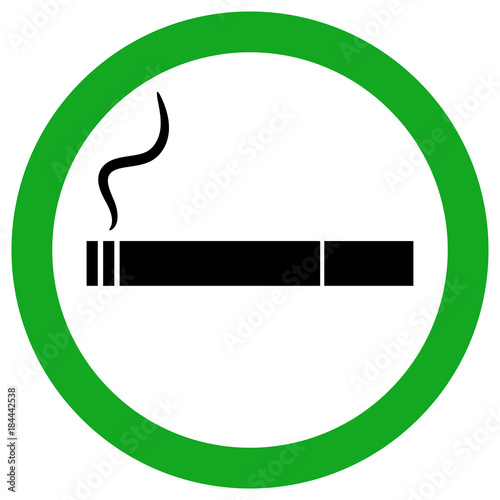 SMOKING AREA sign. Cigarette with smoke icon in green circle. Vector.