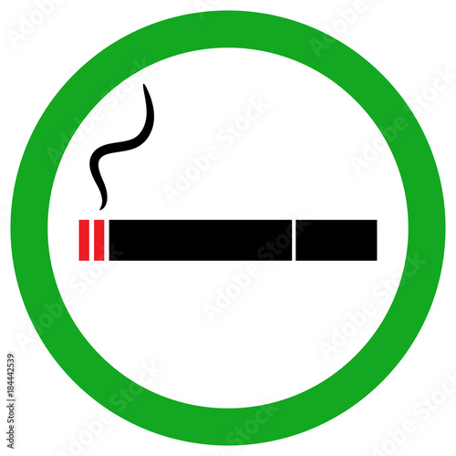 SMOKING ZONE sign. Cigarette with smoke icon in green circle. Vector.
