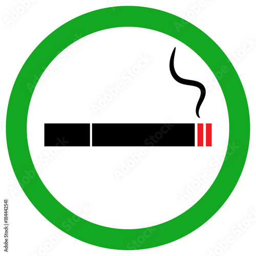SMOKING ZONE sign. Cigarette with smoke icon in green circle. Vector.