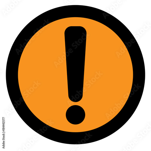 Exclamation point sign in circle with yellow background. Vector icon.