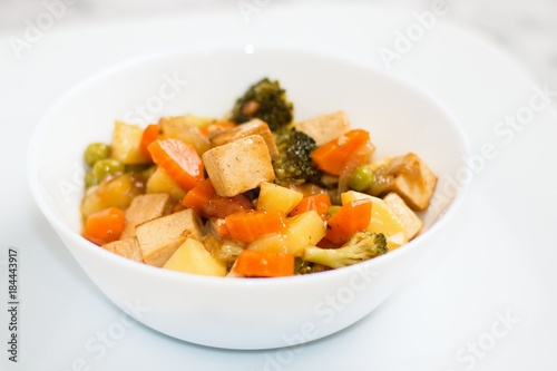 Cooked vegetables and tofu