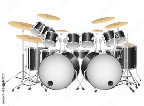 Realistic black drum set on a white background. Vector illustration
