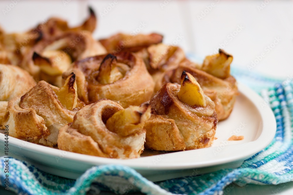 Homemade gluten free pastry in shape of wizard hats made of phyllo and apple