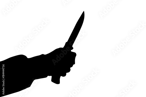Silhouette of killing knife in hand, isolated on white background. Vector.