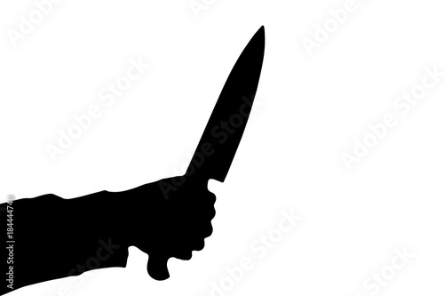 Silhouette of killing knife in hand, isolated on white background. Vector.