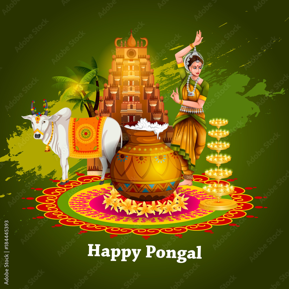 Obraz premium Happy Pongal festival of Tamil Nadu India background