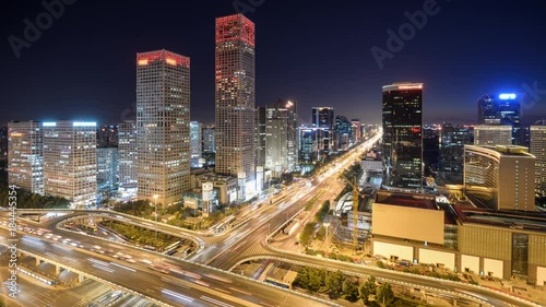 Wallpaper Mural Timelapse. CBD Skyscrapers with Overpass Traffic at Night,Beijing,China. Torontodigital.ca
