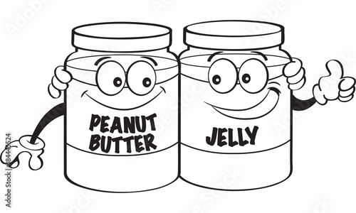 Black and white illustration of peanut butter and jelly jars.