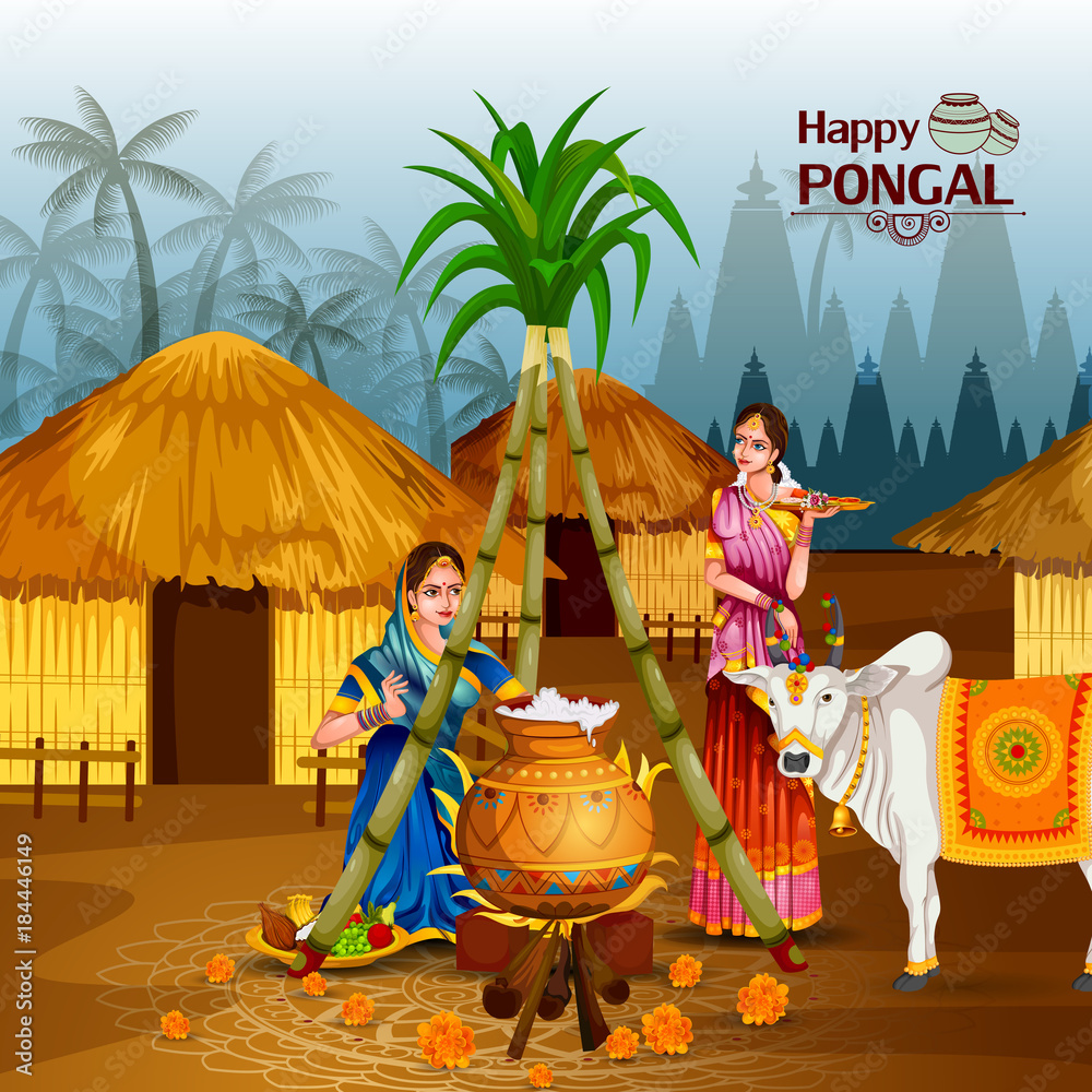 Obraz premium Happy Pongal festival of Tamil Nadu India background