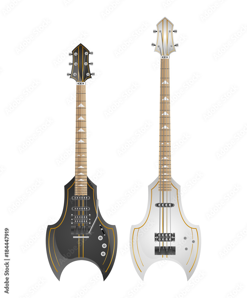 Obraz premium Set of electric guitars and bass isolated on white background. Vector illustration