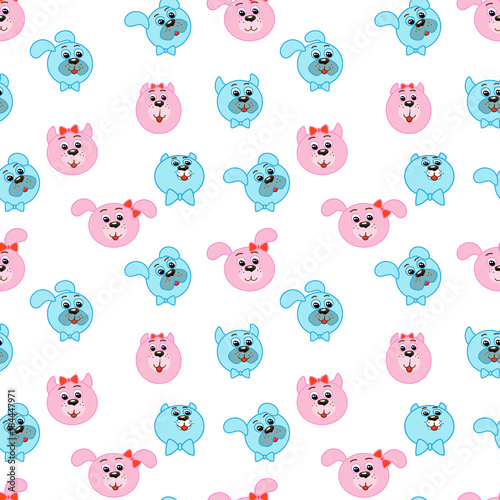 A set of cute small dogs, decorative element of children's fabrics, wallpaper..Seamless pattern, child. Vector illustration.