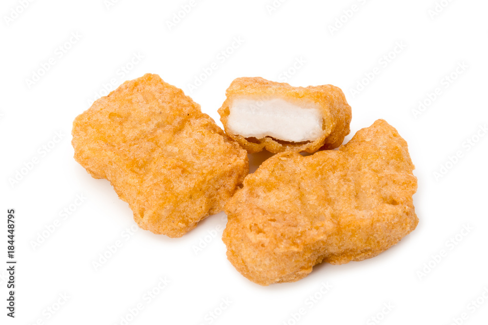 Fried chicken nuggets isolated on white background. Fried chicken nuggets isolated on white background.