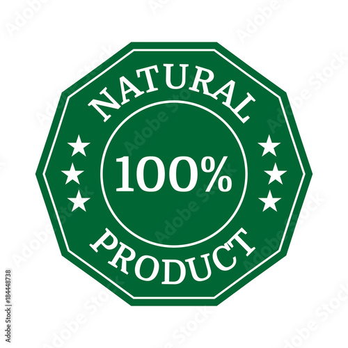 Natural product flat badge on white background.