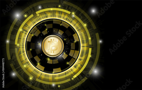 Background bitcoin gold coins on a black background. For presentation or article about the crypto currency.