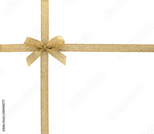Gold ribbon with bow isolated on white background