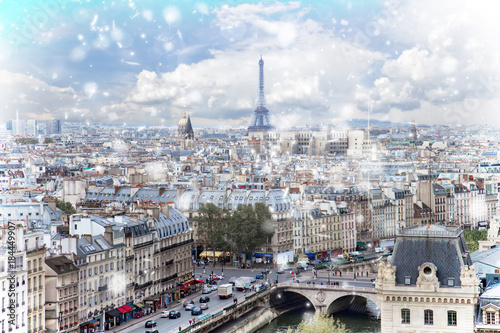 skyline of Paris city with blue sky at winter, France © neirfy