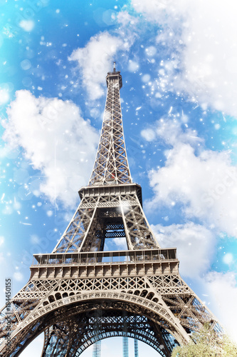Fototapeta Naklejka Na Ścianę i Meble -  Eiffel Tower at winter day close up, Paris, France