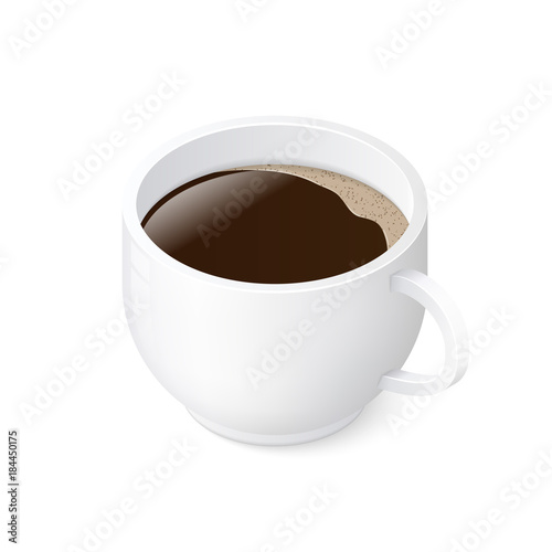 Espresso coffee cup isolated on white background. Isometric vector illustration