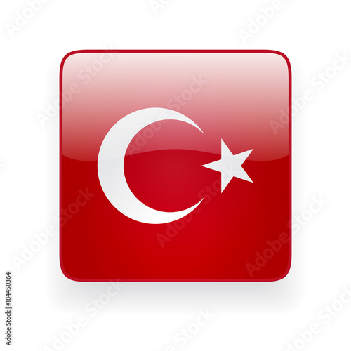 Square glossy icon with national flag of Turkey on white background
