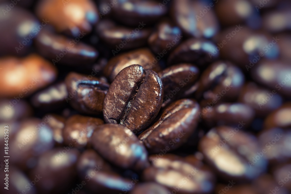 Fototapeta premium Roasted brown coffee beans, can be used as a background.
